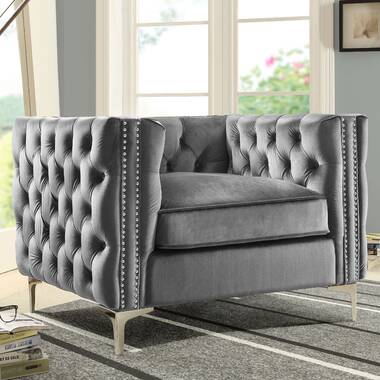 Grey crushed velvet online armchair